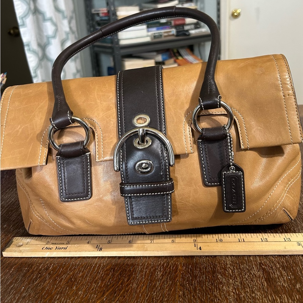 Coach Tan and Dark Brown Large Leather Satchel #F10913 Vintage